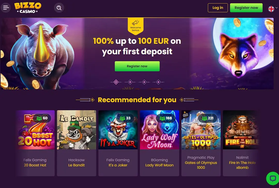Bizzo Casino lobby preview